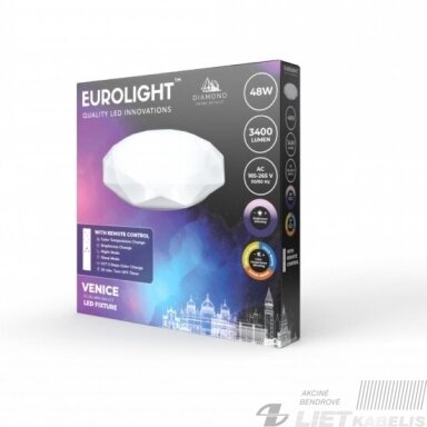LED šviestuvas VENICE 48W, 3000-6500K, 3400Lm, su pulteliu, IP20, Eurolight