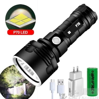 LED Žibintuvėlis įkraunamas  P70 akumuliatorius/kroviklis, Power Style