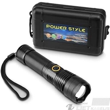 LED Žibintuvėlis įkraunamas P90 akumuliatorius/kroviklis,  5300-6300K, Power Style