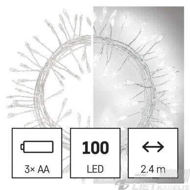 LED girlianda NANO, 4.5Vac (3xAA), 2.4m, 100 x LED, šaltai balta, su laikmačiu, EMOS 2