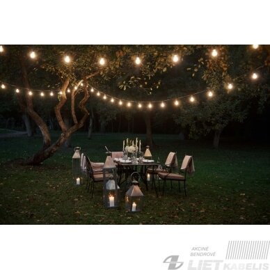 LED girlianda su 10 vnt E27 1W FILAMENT lemputėmis, šiltai balta 2700K, IP65, LEDOM 3
