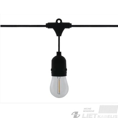 LED girlianda su 10 vnt E27 1W FILAMENT lemputėmis, šiltai balta 2700K, IP65, LEDOM