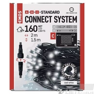 LED girlianda/tinklas, 30Vdc, 2x1.5m, 160 X LED, šaltai balta, sujungiama, be maitinimo šaltinio, EMOS 1 LED girlianda/tinklas, 30Vdc, 2x1.5m, 160 X LED, šaltai balta, sujungiama, be maitinimo šaltinio, EMOS 1