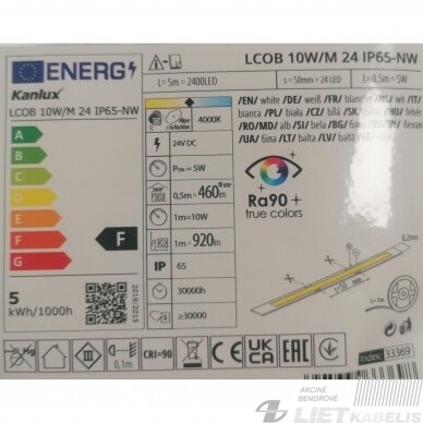 LED juosta 10W, 4000K, 460lm/W,24V, IP65, KANLUX 4