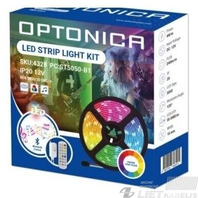 LED juosta 12W, 12V RGB adapteris +BT+valdiklis IP20, OPTONICA LED juosta 12W, 12V RGB adapteris +BT+valdiklis IP20, OPTONICA