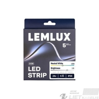 LED juosta 14W/m, 24V, 4000K, 1680Lm, COB, IP20, Lemlux 1 LED juosta 14W/m, 24V, 4000K, 1680Lm, COB, IP20, Lemlux 1