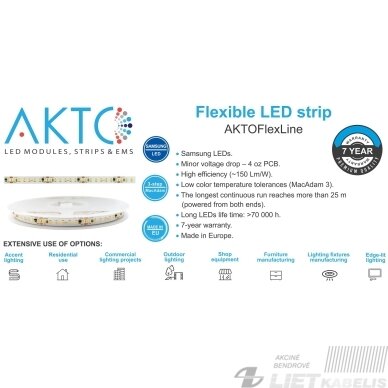 LED juosta, 24V 22W/m, IP20, šiltai balta 3000K, 3207lm/m, Samsung SMD, PREMIUM AKTO 2