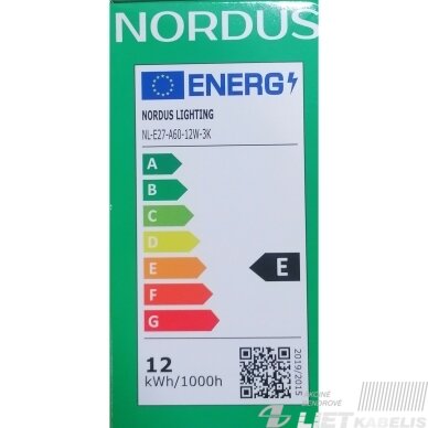 LED lempa 12W, E27,4000K, 1400lm,  NORDUS 1