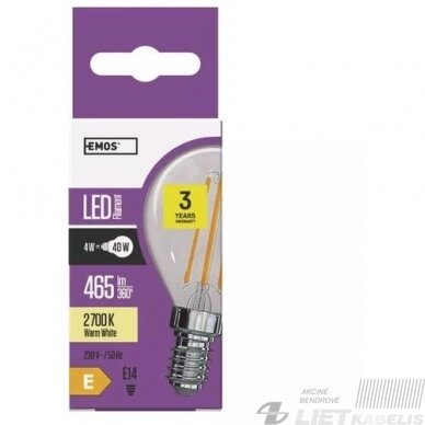 LED lempa 4W, 2700K, 465LM, E14, filamentinė, EMOS 1 LED lempa 4W, 2700K, 465LM, E14, filamentinė, EMOS 1