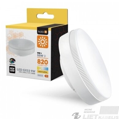 LED lempa 9W, 3000K, 820lm,  GX53, KOBI
