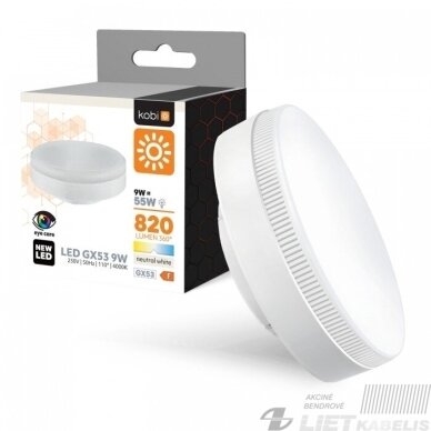 LED lempa 9W, 4000K, 820lm, GX53, KOBI