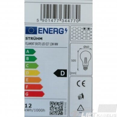 LED lempa filamemtinė 12W, E27, 2700K, 1690Lm, STRUHM 3 LED lempa filamemtinė 12W, E27, 2700K, 1690Lm, STRUHM 3