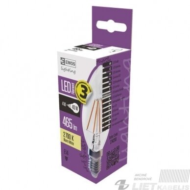 LED lempa filamentinė 4W, E14, 2700K, 465lm , EMOS LED lempa filamentinė 4W, E14, 2700K, 465lm , EMOS