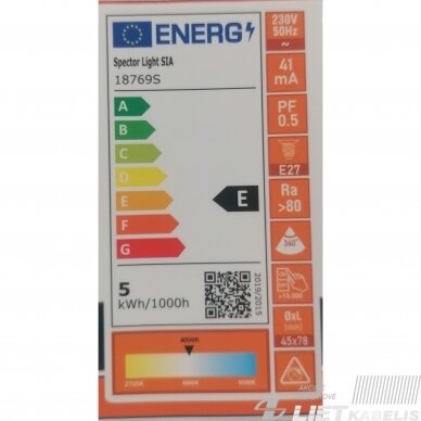 LED lempa filamentinė 5W, E27, 550lm, 4000K, burbuliukas, Spector light 1 LED lempa filamentinė 5W, E27, 550lm, 4000K, burbuliukas, Spector light 1