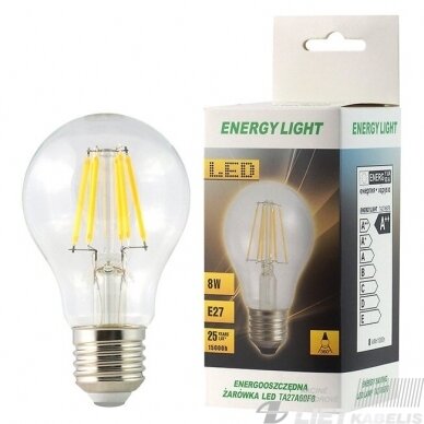 LED lempa filamentinė 8W, 3000K, E27, 230V, Energy light LED lempa filamentinė 8W, 3000K, E27, 230V, Energy light
