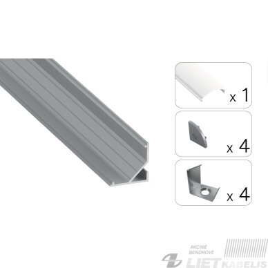LED profilio komplektas ARRE kampinis, aliuminis, anoduotas, matinis dangtelis 3 m LED profilio komplektas ARRE kampinis, aliuminis, anoduotas, matinis dangtelis 3 m