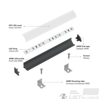 LED profilio komplektas ARRE kampinis, juodas, anoduotas, matinis dangtelis 3 m 2 LED profilio komplektas ARRE kampinis, juodas, anoduotas, matinis dangtelis 3 m 2