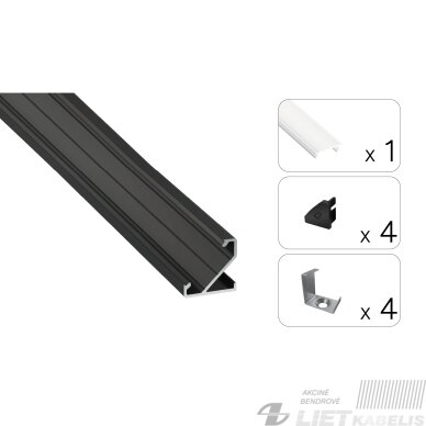 LED profilio komplektas BARDE kampinis, juodas, anoduotas, matinis dangtelis 2.02 m