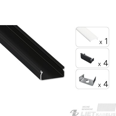 LED profilio komplektas EGEN paviršinis platus, juodas, anoduotas, matinis dangtelis 3 m LED profilio komplektas EGEN paviršinis platus, juodas, anoduotas, matinis dangtelis 3 m