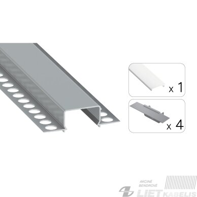 LED profilio komplektas HORST priglaistomas platus, aliuminis, anoduotas, baltas dangtelis 2.02 m LED profilio komplektas HORST priglaistomas platus, aliuminis, anoduotas, baltas dangtelis 2.02 m