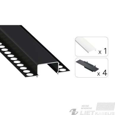 LED profilio komplektas HORST priglaistomas platus, juodas, anoduotas, baltas dangtelis 3 m LED profilio komplektas HORST priglaistomas platus, juodas, anoduotas, baltas dangtelis 3 m