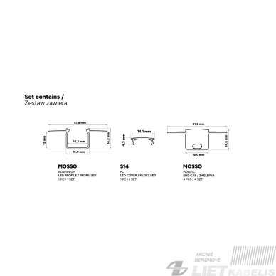 LED profilio komplektas MOSSO priglaistomas siauras, juodas, anoduotas, baltas dangtelis 2.02 m 7 LED profilio komplektas MOSSO priglaistomas siauras, juodas, anoduotas, baltas dangtelis 2.02 m 7