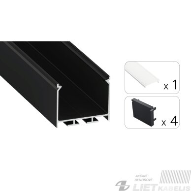 LED profilio komplektas NORS paviršinis/pakabinamas, juodas, anoduotas, matinis dangtelis 3 m LED profilio komplektas NORS paviršinis/pakabinamas, juodas, anoduotas, matinis dangtelis 3 m
