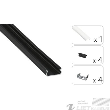 LED profilio komplektas ORRE paviršinis, juodas, anoduotas, matinis dangtelis 2.02 m LED profilio komplektas ORRE paviršinis, juodas, anoduotas, matinis dangtelis 2.02 m