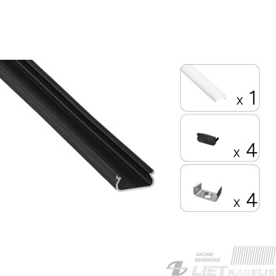 LED profilio komplektas ORRE paviršinis, juodas, anoduotas, matinis dangtelis 3 m LED profilio komplektas ORRE paviršinis, juodas, anoduotas, matinis dangtelis 3 m