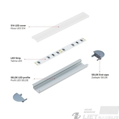 LED profilio komplektas SELDE įleidžiamas, aliuminis, anoduotas, matinis dangtelis 3 m 5 LED profilio komplektas SELDE įleidžiamas, aliuminis, anoduotas, matinis dangtelis 3 m 5