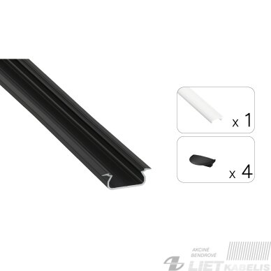 LED profilio komplektas SELDE įleidžiamas, juodas, anoduotas, matinis dangtelis 2.02 m 6