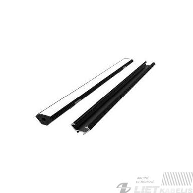 LED profilis kampinis juodas su dangteliu laikikliu ir akle, 2m, LEDLine