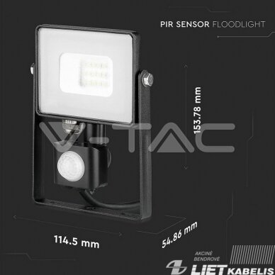 LED prožektorius 10W, 4000K, 800lm, su judesio davikliu, IP65, V-TAC 1 LED prožektorius 10W, 4000K, 800lm, su judesio davikliu, IP65, V-TAC 1