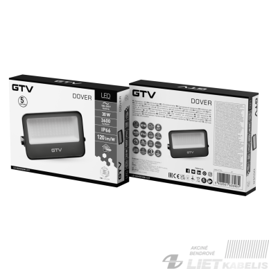 LED prožektorius DOVER  30W, 3600lm, 3000-6400K, CCT, pilkas, IP65, GTV 1