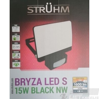 LED prožektorius BRYZA S 15W, 4100K, 1600lm, su judesio davikliu, IP65, Struhm 1 LED prožektorius BRYZA S 15W, 4100K, 1600lm, su judesio davikliu, IP65, Struhm 1