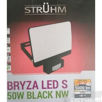 LED prožektorius BRYZA S 50W, 4100K, 5000lm, su judesio davikliu, IP65, Struhm 2