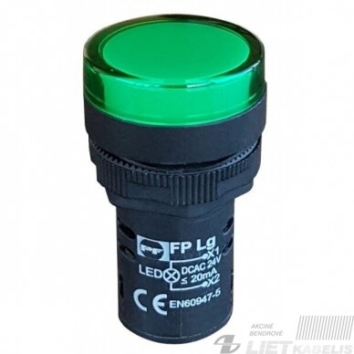 LED signalinė lemputė žalia FPL230G, 230V AC/DC, PF LED signalinė lemputė žalia FPL230G, 230V AC/DC, PF