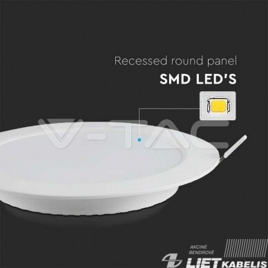 LED šviestuvas 12W, 3000K, 1200lm, įleidžiamas, V-TAC LED šviestuvas 12W, 3000K, 1200lm, įleidžiamas, V-TAC
