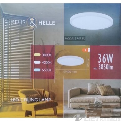 LED šviestuvas 36W, 3000-6500K, 3850lm, virštinkinis, apvalus, IP40, Reus&Helle 1 LED šviestuvas 36W, 3000-6500K, 3850lm, virštinkinis, apvalus, IP40, Reus&Helle 1