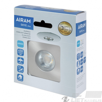 LEd šviestuvas  5W, 4000K, 450Lm, apvalus įleidžiamas, nikelis, IP44, AIRAM 1