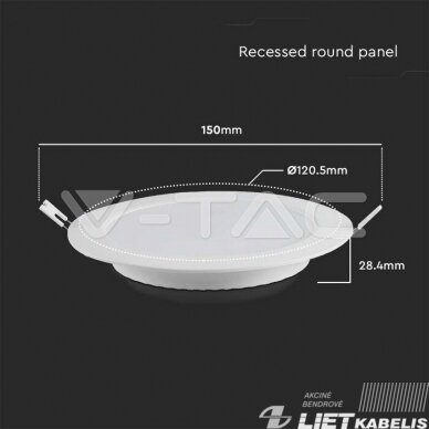 LED šviestuvas 6W, 4000K, 660lm, įleidžiamas, V-TAC 1