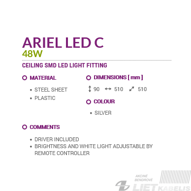 LED šviestuvas ARIEL 48W, 3000-6500K,  6050Lm, su pulteliu, Struhm 2
