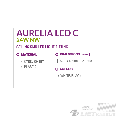 LED šviestuvas AURELIA 24W, 4000K, 1680Lm, IP44 apvalus su juodu žiedu, Struhm 3