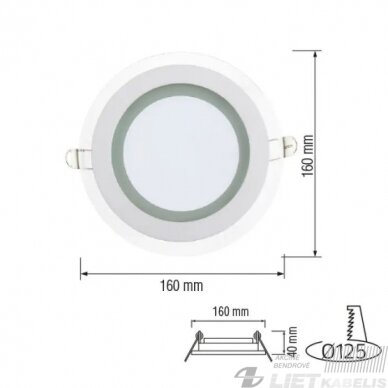 LED šviestuvas 12W su stiklu, 4000K, 780lm, įleidžiamas, Bona electrica 2 LED šviestuvas 12W su stiklu, 4000K, 780lm, įleidžiamas, Bona electrica 2