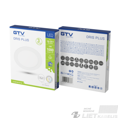 LED šviestuvas ORIS PLIUS  12W, 300-65000K, 1000lm, CCT, IP44, GTV 1