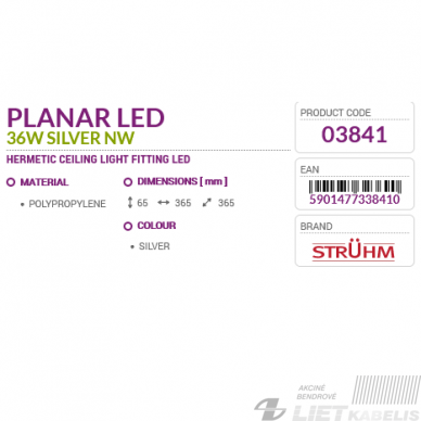 LED šviestuvas PLANAR 36W, 4000K,  3820Lm, IP54, Struhm 6