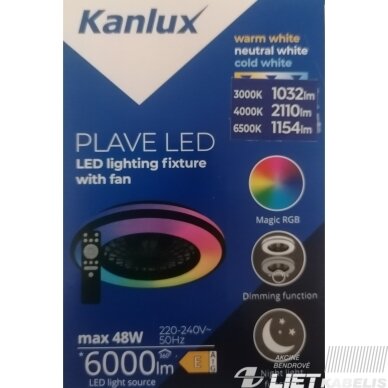 LED šviestuvas PLAVE CCT + RGB su ventiliatoriumi, 48W, 3000-6500K, dimeriuojamas, IP20, KANLUX 4 LED šviestuvas PLAVE CCT + RGB su ventiliatoriumi, 48W, 3000-6500K, dimeriuojamas, IP20, KANLUX 4