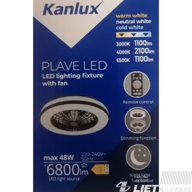 LED šviestuvas PLAVE CCT su ventiliatoriumi, 48W, 3000-6500K, dimeriuojamas, IP20, KANLUX 5 LED šviestuvas PLAVE CCT su ventiliatoriumi, 48W, 3000-6500K, dimeriuojamas, IP20, KANLUX 5