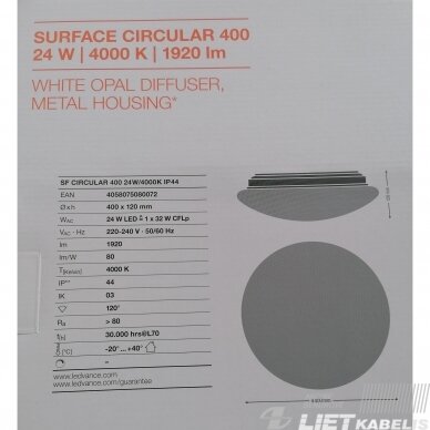 LED šviestuvas Surface Circular, apvalus 24W, 4000K, 1920Lm, IP44,  Ledvance 6