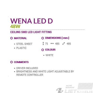 LED šviestuvas WENA 48W 6320Lm kvadratinis su pulteliu, IP44, Struhm 2